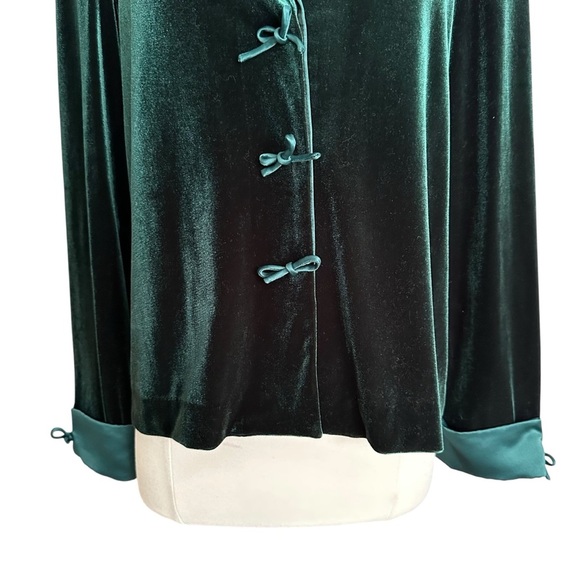 COLDWATER CREEK Dark Green Velvet & Satin Jacket Bows Whimsical Elevated Chic 12 - Picture 3 of 12